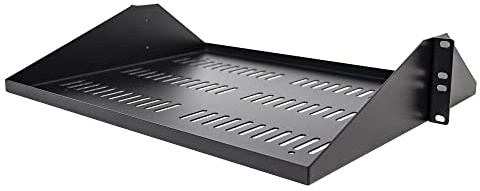 StarTech.com 2U Server Rack Shelf, Center Mounted Universal Vented Rackmount Cantilever Tray for 19 Network Equipment Rack, Heavy Duty Steel, 200lb Capacity, 14 Deep, Black (SHELF-2U-14-CENTER-V)