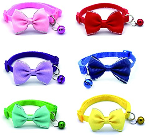 Collares de Gato separables de 6 Colores con Campana, Collar Personalizado con Linda Hebilla de Seguridad con Pajarita, Collares Ajustables para Mascotas