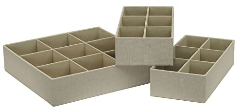 Household Essentials 3 Piece Drawer Organizers Starter Set, Customizable Inserts, Large Tray and 2 Small Trays, Cream