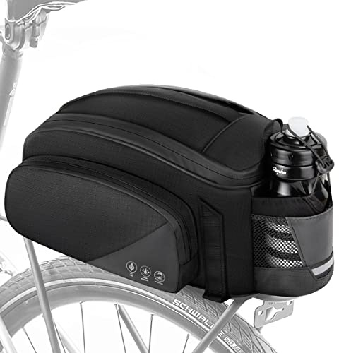 WOTOW Rear Bike Rack Bag, 12L Waterproof Reflective Bike Ebike Saddle Trunk Bag, Bicycle Panniers Rear Basket Storage Bag with Water Bottle Holder Shoulder Strap for MTB E Bike Commuter Travel