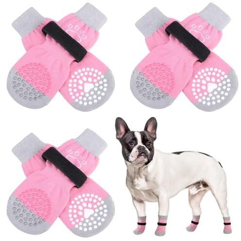 Scenereal Double Side Anti-Slip Dog Socks for Hot/Cold Pavement, Non-Slip Dog Shoes for Hardwood Floors to Stop Licking Paws, Slipping, Paw Protectors with Grippers