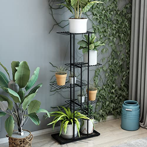 [en.casa] Étagère à Plantes à 4 Niveaux Élégant Pratique Cache-Pots Vases Pots Plantes Herbes Décoration pour Salon Entrée Couloir Métal 98 x 44 x 22 cm Noir