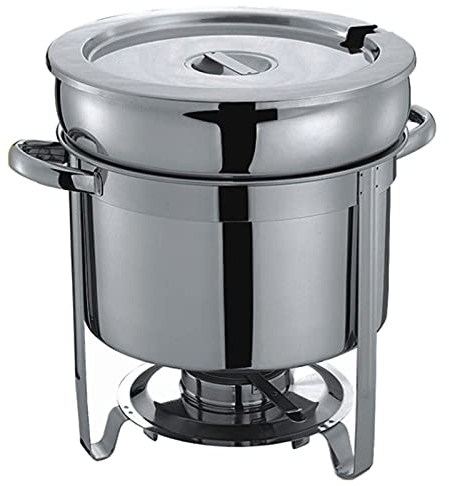 Soup Chafing Food Warmer, Rostfritt stål Soup Warmer Chafing Disk Bufféset med vattenpanna, skavning, ram, bränslehållare och lock för fester (silver), 4L