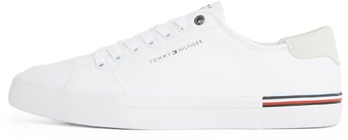 Tommy Hilfiger herr Core Corporate Canvas Low Top Vulkaniserade träningsskor, Vitt, 44 EU