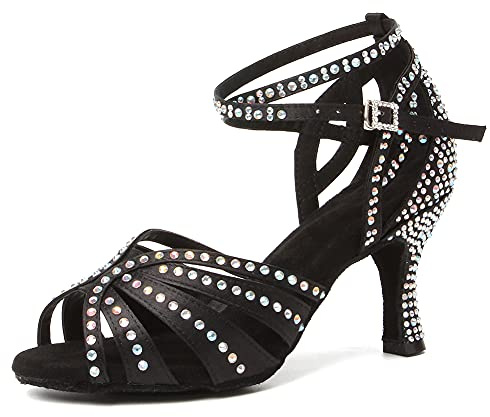 VCIXXVCE Chaussures de Danse Latine Femme Strass Bout Ouvert Salsa Tango Valse Bachata Moderne Chaussures Danse De Salon, 42 EU