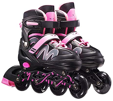 Inline Skates,2 in 1 Inline Quad Skates for Children Adults,Adjustable Size Single Double Ice Skates Fitness Skates Roller Skates for Boys Girls Beginners ﻿ (Pink3)