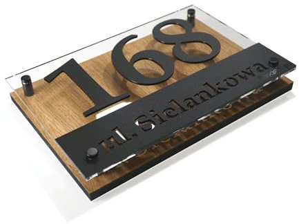 Plaque de numéro de maison 20 x 30 cm - Chêne avec chiffres noirs - Effet 3D - Design moderne - Accessoires de montage inclus - Résistant aux intempéries