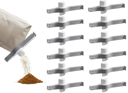 12 Stück Beutelverschlussclips zum Verschließen von Beuteln mit Ausgießern, Plastiktütenclip-Verschlussclips, wiederverwendbar, für Lebensmittel, Küchenclips, für Snacks, Kaffee und Süßigkeiten