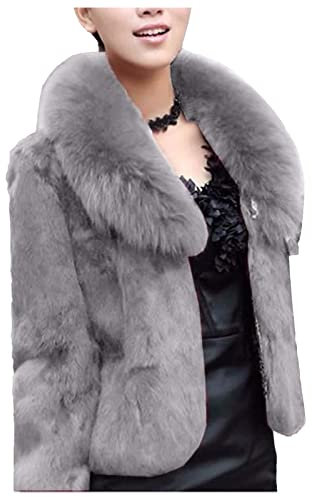 Pälsjacka dam pälskappa kort fuskpäls jacka elegant vinterrock plyschjacka teddyjacka fleece vinterrock vinterjacka fleecejacka pälsrock öppen front kofta övergångsjacka, GRÅ, XXL