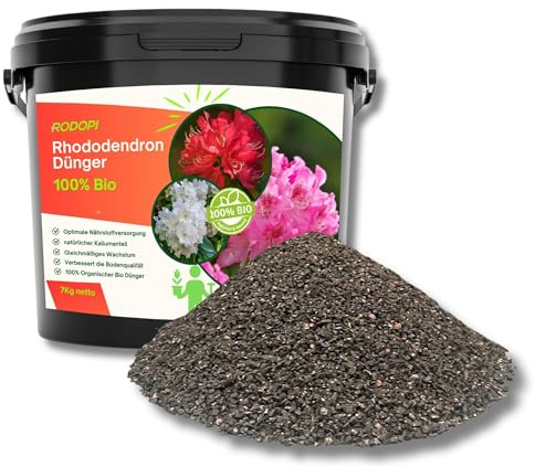 Rodopi Bio-Rhododendrondünger Granulat 7-3-8 – 3 Monate Langzeitwirkung – 100% pflanzlich & pH-senkend – Organischer NPK-Dünger mit Eisen, Magnesium & Mykorrhiza 7kg