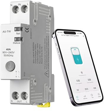 Diferencial Wifi, Interruptor Wifi 1P+N, 40A Disyuntor Inteligente Wifi, Interruptor Inteligente Wifi, Múltiples Protección Compatible con Alexa/Google Home/Smart Life/Tuya App