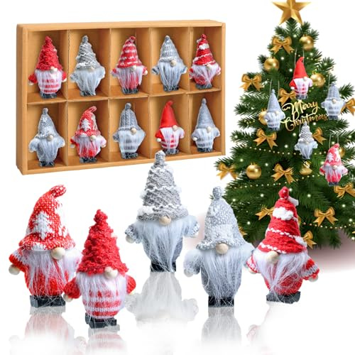 10 Pcs Christmas Gnome Set, Mini Christmas Elf Plush Ornament, 9CM Hanging Gnome Elf Fiqure Pendant Set Handmade Hanging Xmas Santa Gnomes Gift, Hanging Ornaments for Xmas Tree