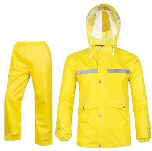 Celanisai - Completo impermeabile da donna/uomo - Tuta antipioggia riflettente da moto, 2 pezzi, giacca e pantaloni impermeabili, abbigliamento da pioggia leggero per l'outdoor, O giallo, M