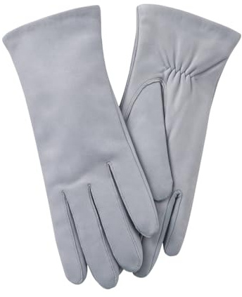 Hanotolo Leather Gloves for Women,Lambskin Premium Wool Lined for Winter, Driving Gloves,Gray- Blue, M