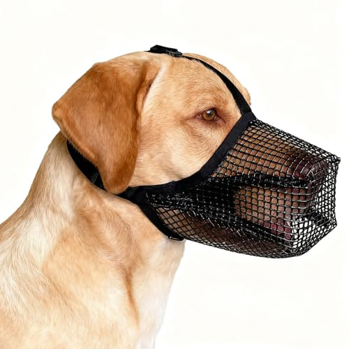 Large Mesh Dog Muzzle, Soft Muzzle for Dogs Breathable, to Prevent Eating/Chewing/Biting, Adjustable Straps Allow Panting and Drinking, Comfortable Fit Easy to Clean, Black-M