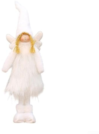 Eawfgtuw Muñeca de ángel de Navidad con alas delicadas, tela de felpa suave, diseño retráctil o sentado para casa de vacaciones, árbol (blanco telescópico)