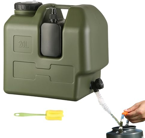 Réservoir d'eau pour le camping, 20 L avec bouteille de savon pour les mains, grand distributeur d'eau avec robinet pour l'extérieur, la pêche, le pique-nique, les voyages, la survie, la randonnée