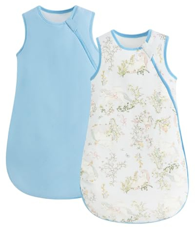 WYTbaby 2 Pack Baby Sleeping Bag 1.5 Tog - 100% Cotton Baby Sleep Sack Wearable Blanket for Infants 0-6 Months,Horse Print + Light Blue