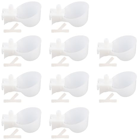 JOINPAYA Comedero Automático para Jaulas de Codornices y Pollitos, 10 Unidades, Plástico de Color Claro, Diseño Colgante Entrada de Agua Superior de 9.5 Mm, Accesorio para Alimentación