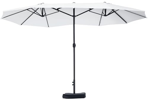 Outsunny Ombrellone da Giardino Doppio a 12 Stecche con Base a Croce e Apertura a Manovella, Ombrellone da Terrazzo con Sacchi di Sabbia, in Acciaio e Poliestere, 455x265x238 cm, Beige