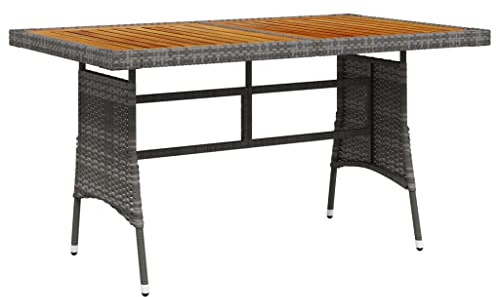 Outdoor Garden Dining Table, Rectangular Patio Table with Solid Acacia Wood Top and Powder-Coated Steel Frame, Grey Modern Backyard Furniture for 6 People