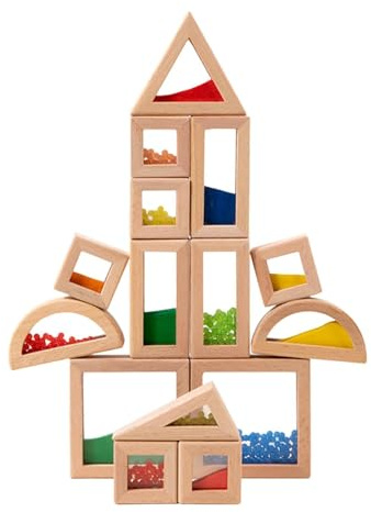 Genérico Juego de Bloques de Madera sensoriales de 15 Piezas: Juguetes de construcción de arcoíris acrílicos para Juegos de Aprendizaje y apilamiento de niños