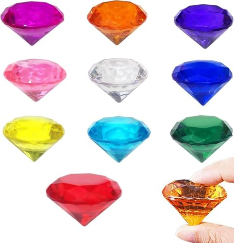 Lot de 10 pierres précieuses de 40 mm pour enfants - Grand diamant acrylique | Jouet en diamant - Pierres précieuses pour la natation - Jouet de plongée - Pour enfants