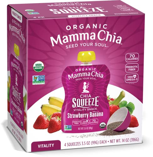 Chia Squeeze, Vitality Snack, Strawberry Banana, 4 Squeezes - Mamma Chia