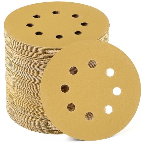 LotFancy 5in 8 Hole 220 Grit Sanding Discs, 100PCS Random Orbital Sander Pad Sandpaper, Hook and Loop Round Sand Paper