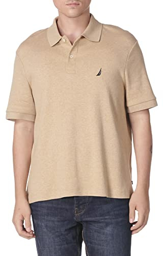 Nautica Men's Big-Tall Classic Fit Short Sleeve Solid Soft Cotton Polo Shirt Shirt, -coastal camel heather, 1X Big