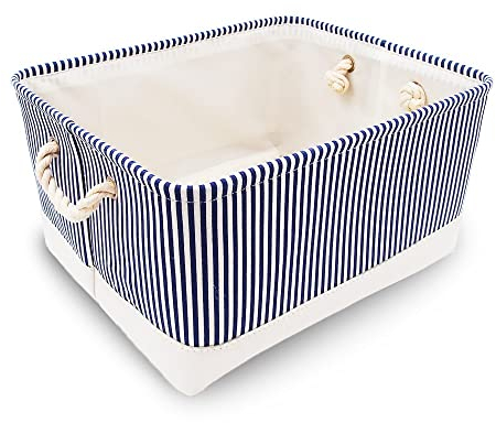 Mangata Decorative Storage Boxes for Girls/Boys丨 Storage Baskets for Clothes, Toys (Medium, Blue Stripe)