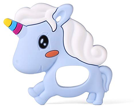 PREMYO Mordedor Bebé Silicona - Anillo de Dentición Aro de Agarrar - Alivia Dolor Libre de BPA Unicornio Azul