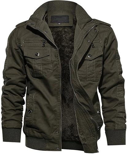 TACVASEN Herren Winterjacke Fleece Gefüttert Militär Herbstjacke Bomberjacke Winter US Army Jacket mit Innentasche (3XL, Armeegrün)
