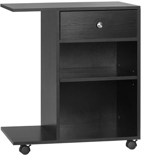 HOMCOM Vinsetto Support d'imprimante Organiseur Bureau Caisson 2 niches tiroir Espace CPU + Grand Plateau Panneaux Particules Noir