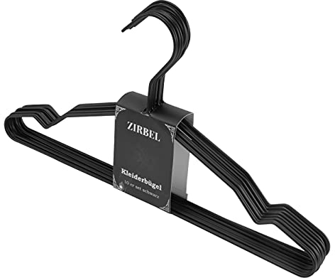 Zirbel Kleiderbügel 10er Set - Retro Design Bügel aus Metall (schwarz)