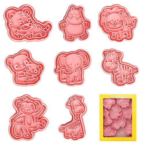 Emporte pièce Animaux, 8pcs Moule Biscuit Set, Animaux Emporte Piece Biscuit Enfants, 3D Emporté Pièce Patisserie en Plastique, Cookie Cutter, Moule à Cookie pour Biscuits
