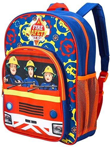 William Lamb Fireman Sam Kids Childrens Premium Backpack School Rucksack Travel Bag Boys Girls with side mesh pocket & front zipped pocket, Multicolor,36.7 x 26 x 13 cm (H X W X D) (02911)