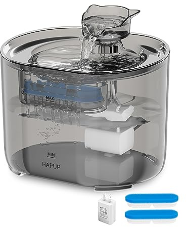 HAPUP Cat Fountain 2.2L Automatic Quiet Cat Drinking Fountain with 2 Filters, 1 Pump, 1 UK Adapter, 1 Brush for Cats, Puppy Indoor, FT666, Black