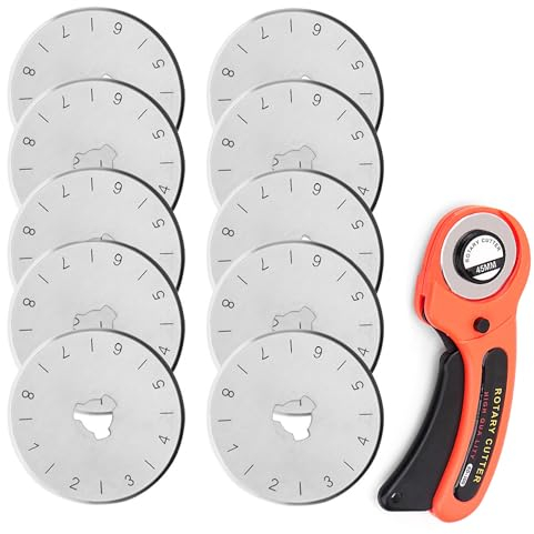 LONGHAO 10 pcs Rollschneider Ersatz Klingen,Klinge Rollschneider,Rollschneider Stoff Rotary Cutter,Klingen für Rollschneider,Rollschneider Set,zum Schneiden von Leder,Stoff,Papier,45mm