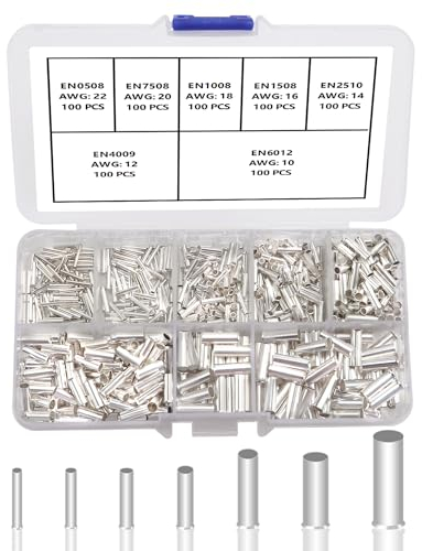 YIXISI 700 Pièces Kit de Virole de Fil Non Isolée, Embouts de Câble en Cuivre, Câble de Virole Bout à Bout Non Isolées, pour Câble Électrique, AWG 22-10
