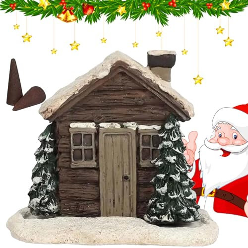 Fadaing Brûleur d'encens en rondins – Brûleur d'encens de Noël enneigé pour l'hiver avec 2 cônes d'encens (1,1)