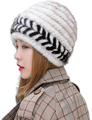 Gorros de Invierno para Mujer Niñas Piel Auténtica de Visón Sombrero Elástico Cálido