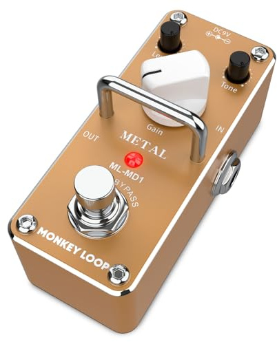MONKEY LOOP ML-MD1 - Effektpedal för elgitarr - Förvrängningspedal för metall med tonkontroll och förstärkning - Signalkvalitet med True Bypass - Strömförbrukning 5,5 mA (DC 9V)
