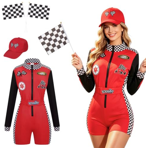 HAPNBCELE Costume de course à manches longues avec chapeau pour femme Rouge Taille XL