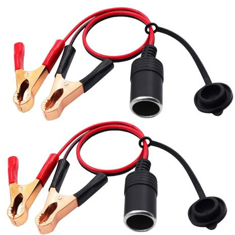 LANMINGLEL Adaptador de batería para encendedor de cigarrillos 18AWG 12V Enchufe hembra para encendedor de cigarrillos a batería Pinzas de cocodrilo para dispositivos electrónicos de coche Paquete de2