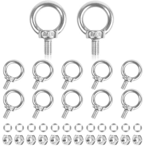 Viti ad anello M6, 12 viti per occhi in acciaio inox 304, con dadi e rondelle, viti ad anello, antiruggine, per rullo di fissaggio e appendere