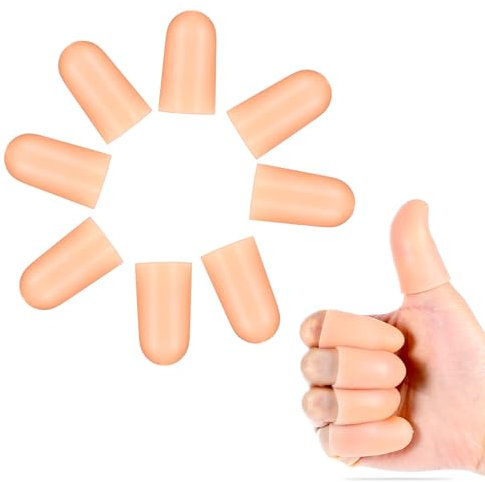 Qianyu 8 PCS Gel Finger Protectors Skin Color Fingertip Bandages Covers Support Waterproof Finger Sleeves Cots Reusable Elastic Tips Guards Pain Relief for Cut Thumb Cracking Biting