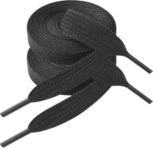 Vicloon Cordones de Zapatos, Cordones Planos de 15 mm de Ancho, Agujetas Cordón de Repuesto Planos y Gruesos para Zapatillas Deportivas, Zapatos de Senderismo, Zapatillas de Corrers (Negro-140CM)