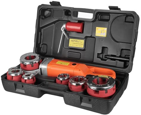 Filettatrice elettrica per tubi, kit di azionamento elettrico portatile per impieghi gravosi da 2300 W, con 6 filiere, teste per filiere per filettatura di tubi da 1/2 pollice a 2 pollici,110V