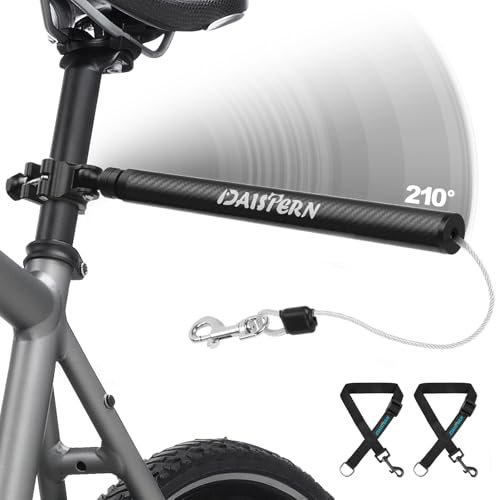 DAISTERN Fahrradleine für Hunde, 210° drehbar, Carbonfaser-Griff, stötdämpfende Feder, Stahlseil, Freihandleine für Hunde mit Aluminiumlegierungsklemme, Schnellmontagesystem